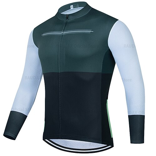 Herren Radtrikot Farbblock Langarm Fahhrad Trikot Oberteil mit 3 Gesäßtaschen Mountainbike MTB Straßenradsport Schnelltrocknend Reflektierende Streifen Rückentasche Feuchtigkeitsableitend Sport Image