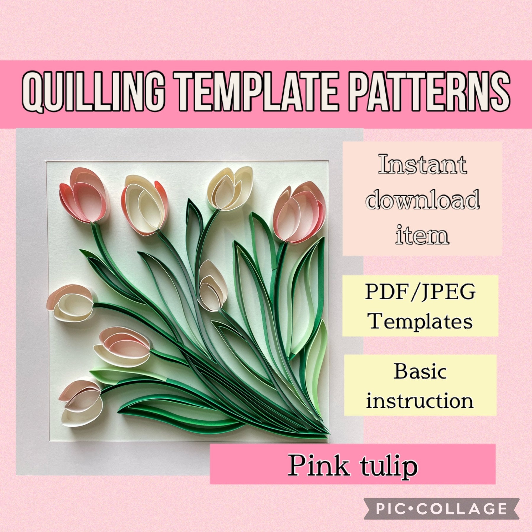 Modello per quilling a tulipano, modelli per quilling, modelli per quilling, fiori per quilling, tulipano per quilling, download immediato, arte quill