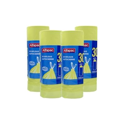 Alfapac - Müllbeutel 30L 50x75cm mit Selbstverschluss 4 Rollen x 20 Stück Image
