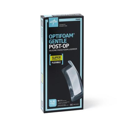 Medline Optifoam Gentle Silicone-Faced Post-Op Foam Dressing, 4" x 10" with 2" x 8" Pad, 10/BX (MSC21410Z)