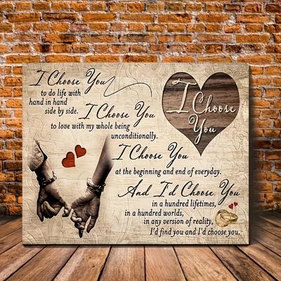 TEMU 1pc "i " Romantic Canvas Wall Art - Hand-in-hand Couple Silhouette With Message, Ideal For Living Room, Bedroom Decor Or Home - Perfect Meaningful Gift For Him/her, And , 2d, Room Decor