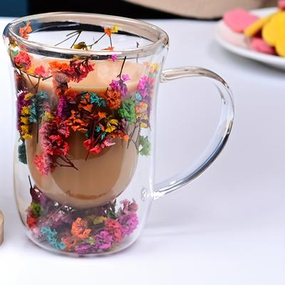 TEMU 1 Set Of 300ml Double-layer Dried Flower With Handle Double-layer Glass Cups, Multiple Colors From, Bell Cup Type, Insulated And Heat-resistant Cups, Cups, Gift For Girlfriend And Boyfriend Image