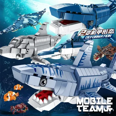 Underwater World Mecha Building Block Clownfish Octopus Hippocampus Whale Manta Starfish Crab