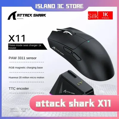PAW3311 Triple-Mode Attack Shark X11 Connectivity Light Weight Bluetooth Mouse Touch Magnetic