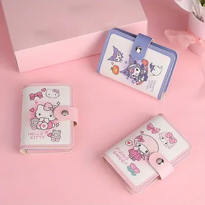 Funny Sanrio Hello Kitty Kuromi Cartoon Portable ID Card Holder with Buckle Closure, Multi-Card