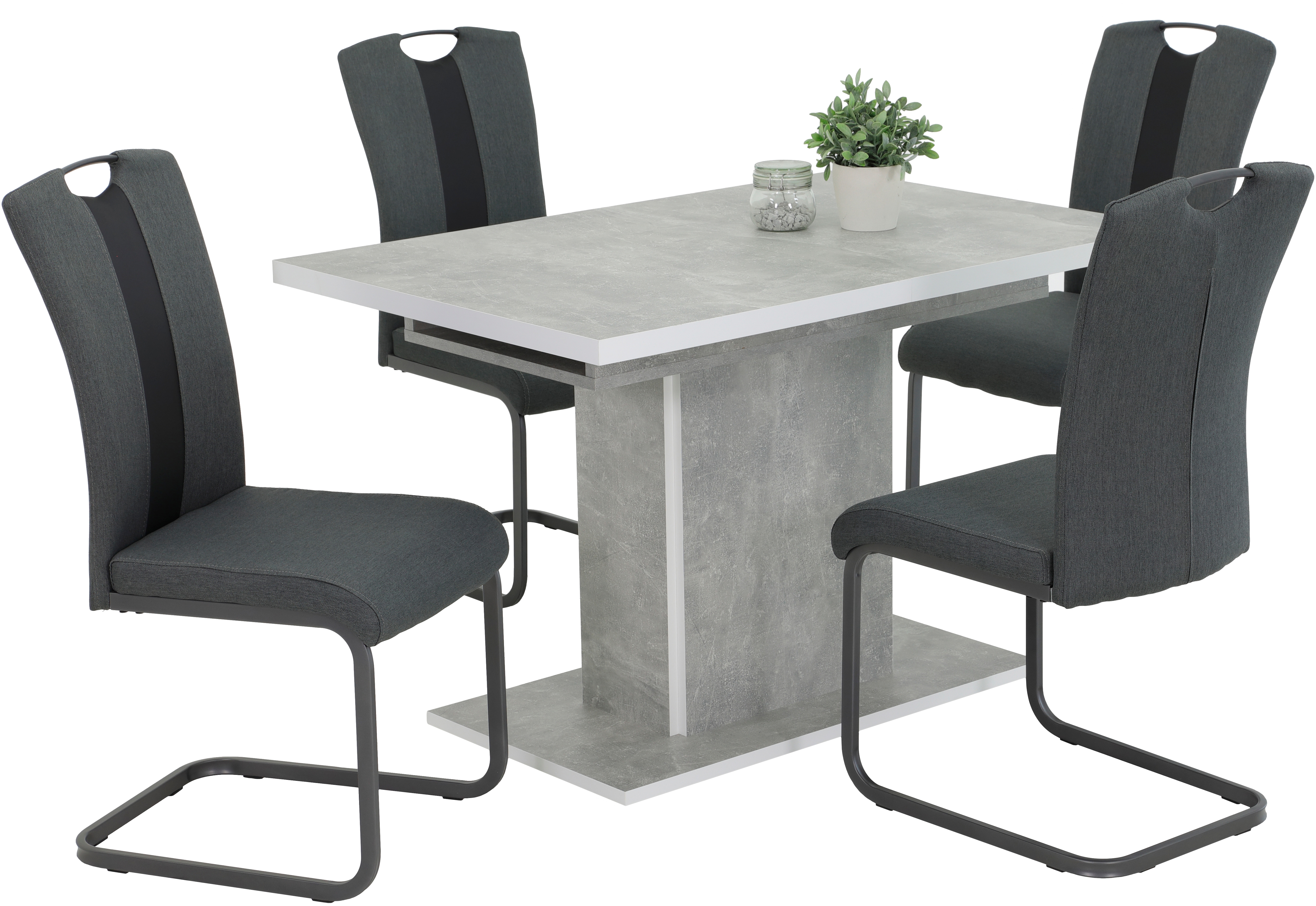 Essgruppe HELA "DONAU", grau (betonoptik, weiß, anthrazit, grau, grau, grau), Kunstleder Webstoff, Einlegeplatte, Betonoptik/Weiß,Anthrazit/Grau, Holzwerkstoff, Kunstleder, Metall, Stoff, Sitzmöbel-Sets, Essgruppe,...