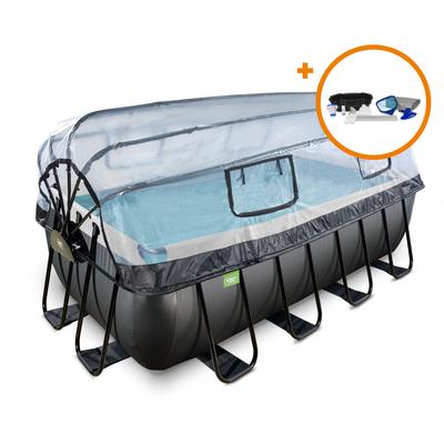 Framepool EXIT "»Black Leather Pool«", schwarz, B:253cm H:222cm L:460cm, Schwimmbecken, mit Sandfilterpumpe und Abdeckung und Zubehörset - schwarz Image