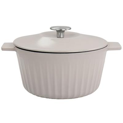 Martha Stewart Enameled Cast Iron 3-Quart Nonstick Embossed Stripe Dutch Oven With Lid, Taupe