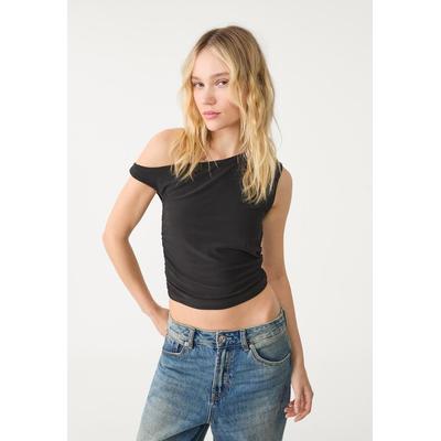 Stradivarius Asymmetric crop top with gathered detail Black XL
