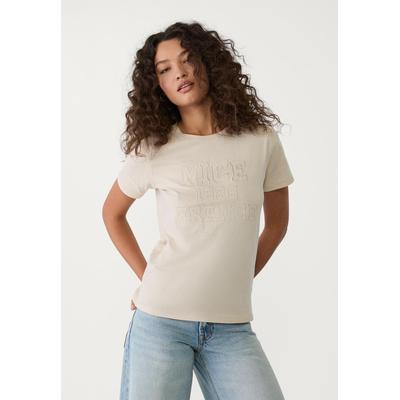 Stradivarius Embroidered slogan t-shirt Stone M