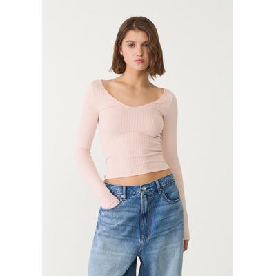 Stradivarius Seamless V-neck T-shirt Pastel pink L