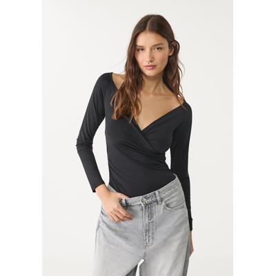 Stradivarius Gathered crossover bodysuit Black L