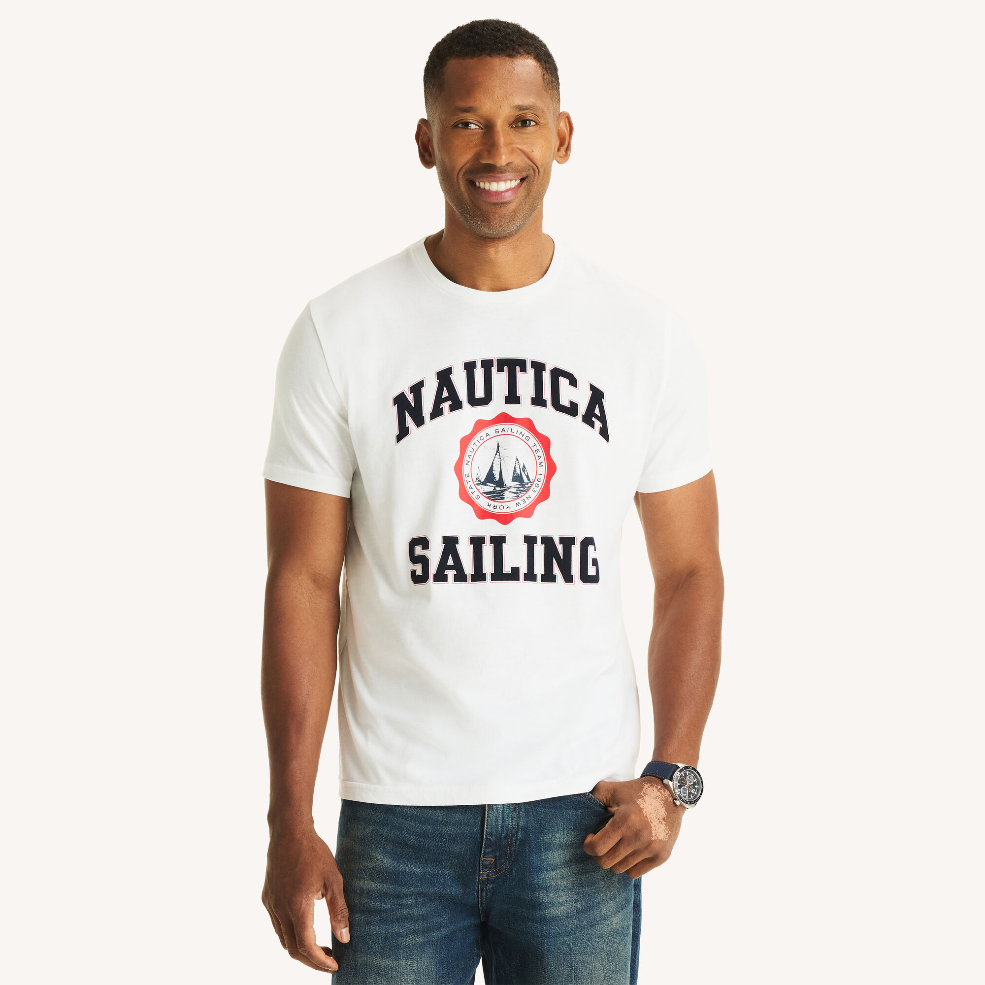 Nautica Men's Sailing Graphic T-Shirt 101 (Bright White), M
