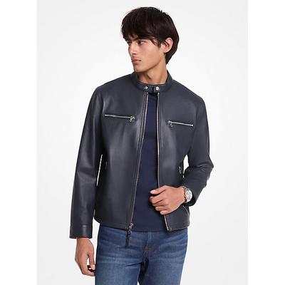 Michael Kors Leather Moto Jacket Blue M