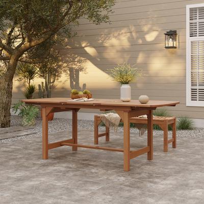 Natural Solid Wood 60"-78" Extending Rounded Rectangle Outdoor Dining Table - 29.92" H x 59.84" W (78.35" W extended) x 31.89" D