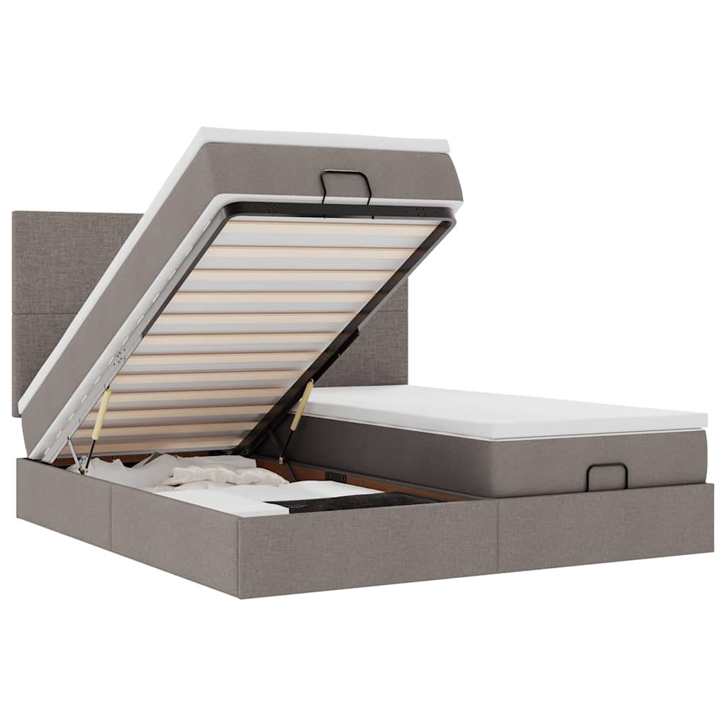 vidaXL Ottoman-Bett mit Matratzen & LEDs Taupe 200x200 cm Stoff Image