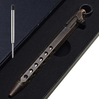 TEMU 1pc Brass Six-edge Bolt Metal Ballpoint Pen Neutral Pen, Men's High-grade Retro Gifts. Portable Hollow Carving Press Type Medium Oil Pen, 0.7mm Black Filled Image