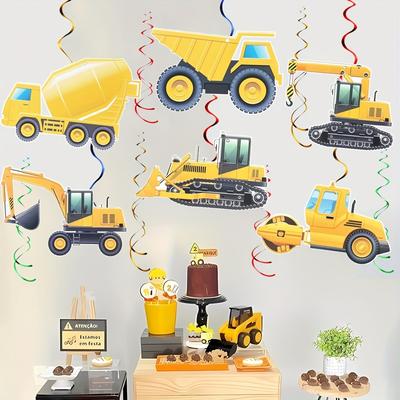 TEMU 12pcs Construction Theme Party Set - Excavator & Hanging Decorations For Birthday, Shower & Event Celebrations Image