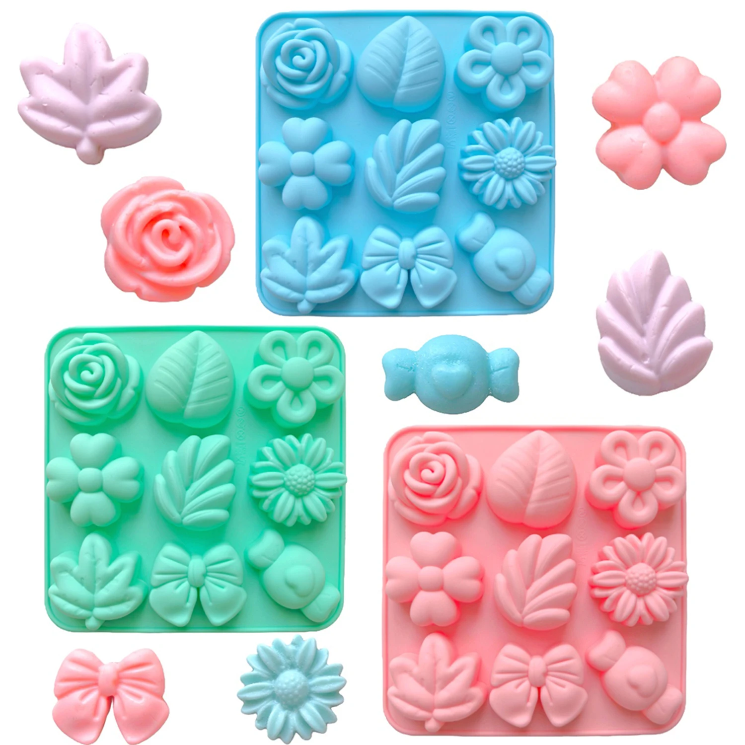 1/3 stücke 9-holte Blume form Silikon Süßigkeiten Formen Gänseblümchen Blume Schokolade Formen Tulpe Blume Fliege Blatt Formen für Gelee Pudding Image