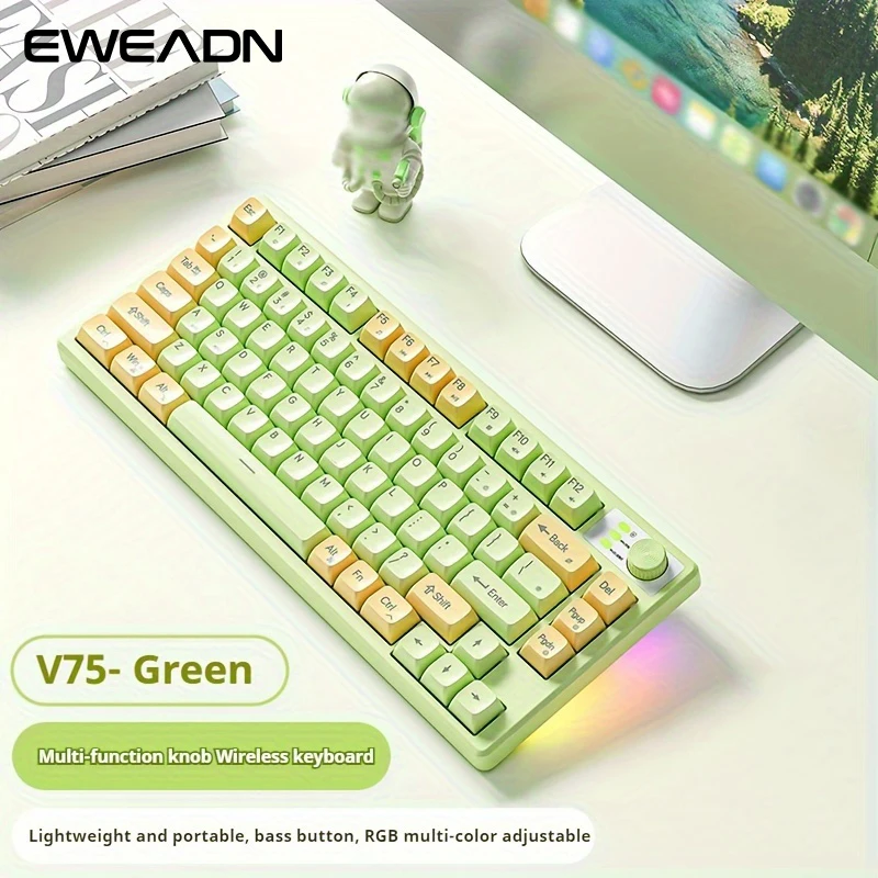 EWEADN V75 kabellose Tastatur, 2,4 kleine wiederauf ladbare kabellose Tastatur, RGB-Hintergrund beleuchtung, Bluetooth g Mini süße cremige Tastatur Image