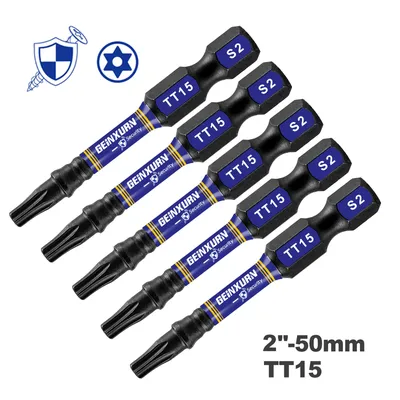 Geinxurn 2-Zoll-Impact Robustes magnetisches Power-Bit-Set, Sicherheits-Torx-Kopf-Power-Bits, S2-Schraubendreher-Bit-Set aus legiertem Stahl mit Stern TT15