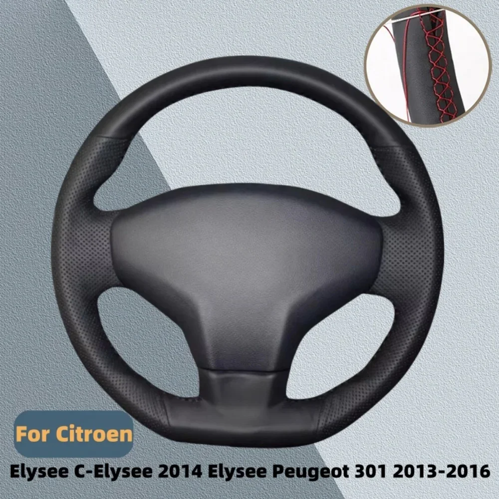 Auto lenkrad abdeckung für Citroen Elysee C-Elysee 2013 Elysee Peugeot 2016 2014-2018 Mikro faser Leder Lenkung Hand nähen Image