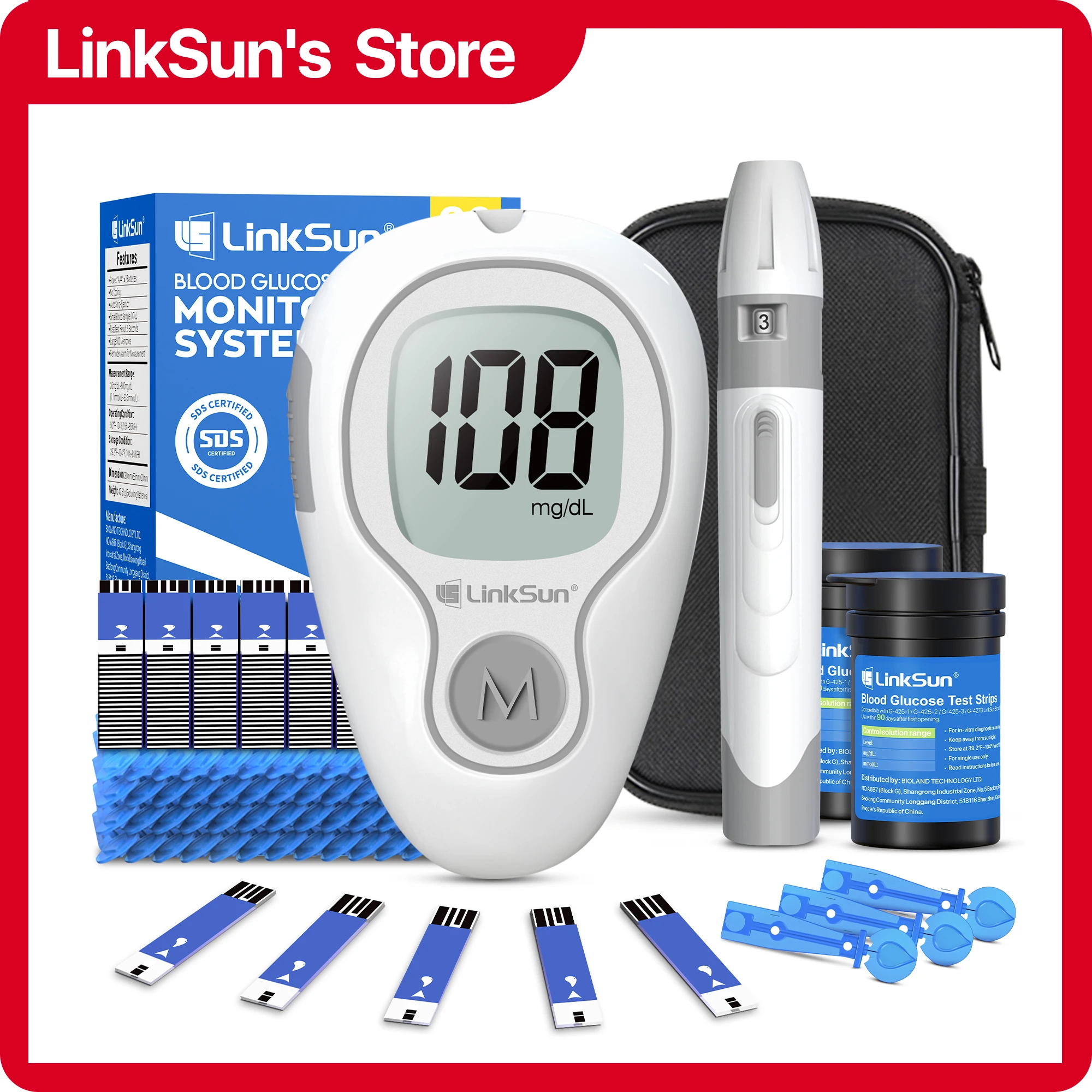 G-425-3 LinkSun Blutzuckermessgerät Glukometer Komplettset Diabetes Zubehör Finger Blut Digitale Glukose Zuckertestmaschine Image