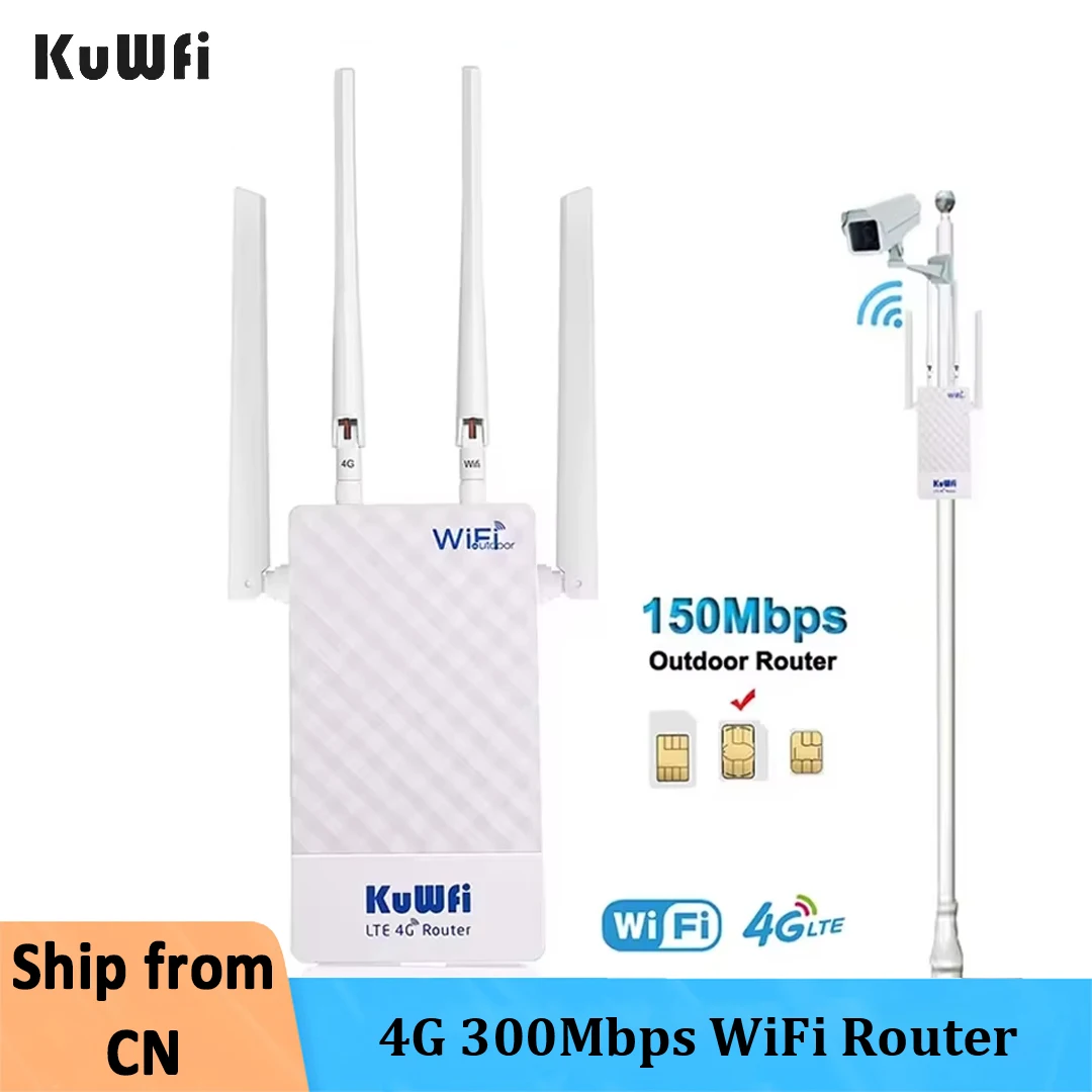 KuWFi 4G WIFI Router Outdoor 300Mbps LTE Router 4G Sim Karte Unterstützung Port Filtering MAC IP Einstellungen Wasserdicht Booster Extender Image