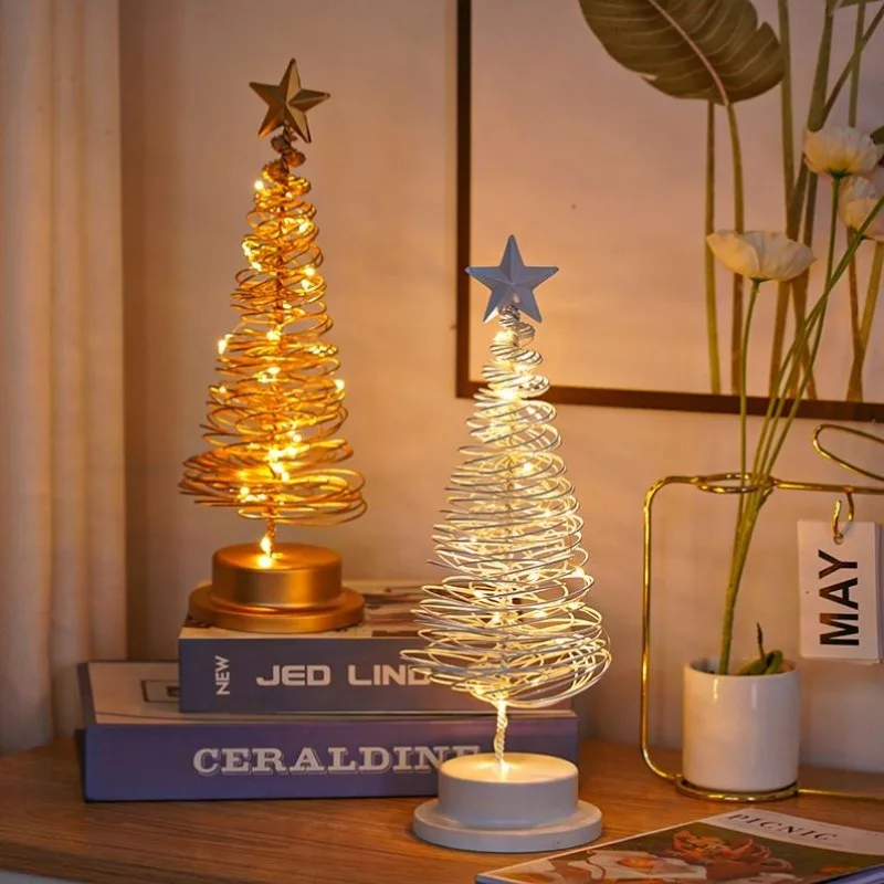 Künstliche Weihnachtsbeleuchtung Baum Fee Lampe Baum Metall Spirale Stern Beleuchtung Urlaub für Zuhause Wohnzimmer Dekorationen Nachtlampe