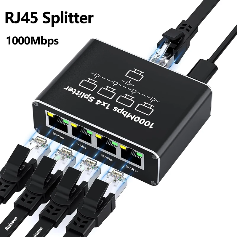 Gigabit 1000 Mbit/s RJ45 Splitter 1 bis 2 3 4 Ethernet Adapter LAN Stecker Schalter Koppler für PC Laptop TV Box Router Digital TV Image