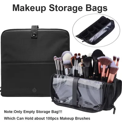 Make-up-Pinseltasche mit großem Fassungsvermögen und verstellbarem Trennwand, Make-up-Pinselhalter, Stand-up-Tasche für Kosmetikautensilien, faltbare Künstlertasche