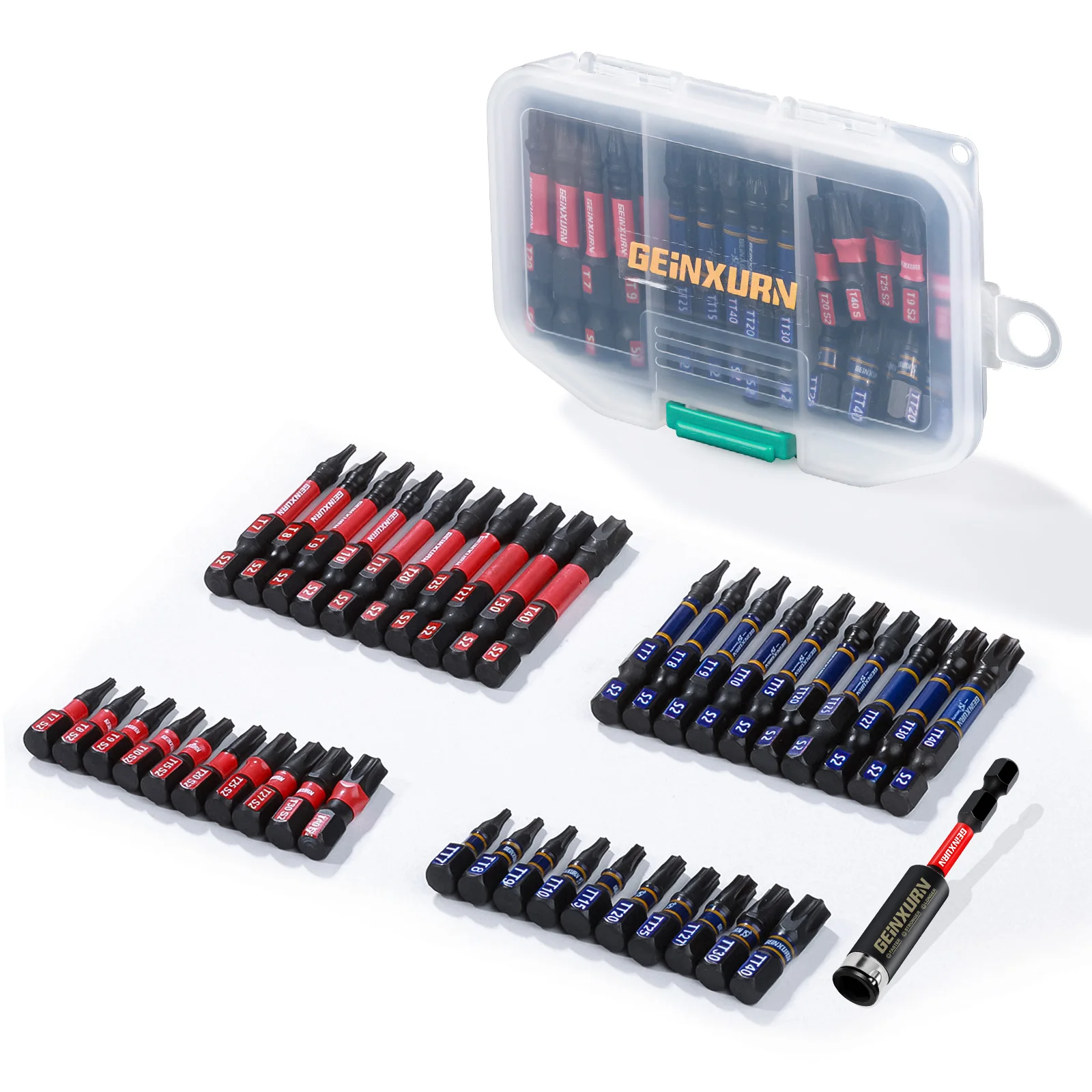 Geinxurn Schlagschrauber-Bits-Set, magnetischer S2-Stahl, Multi-Sicherheits-Stern-Einsatz, Power-Bits-Spitzen mit Aufbewahrungsbox (PH/TORX) Image