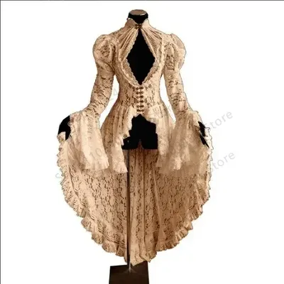 Vintage mittelalter liche Renaissance Hof Kleid Cosplay Kostüme Halloween Frauen Gothic Spitze stehen Kragen Kleid Cape Sreampunk Vestido Image