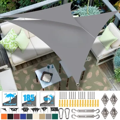 Triangle Sun Shade Sail Waterproof Garden Sail Canopy 98% UV Block Outdoor Patio Party Awning with Install Accessories and Ropes