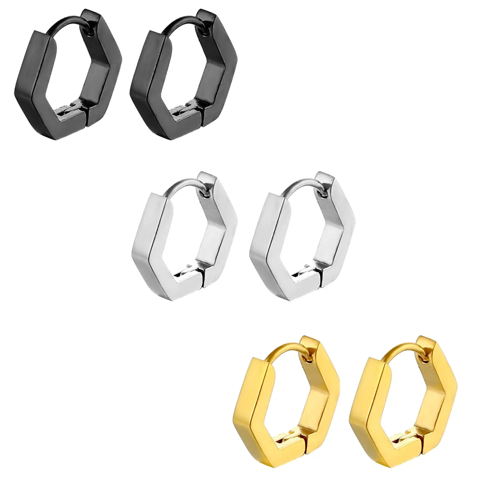 1 Paar Edelstahl Punk Unisex geometrische Sechseck Creolen Ohr stecker Set für Männer Frauen Mädchen Silber Gold Schwarz Ton