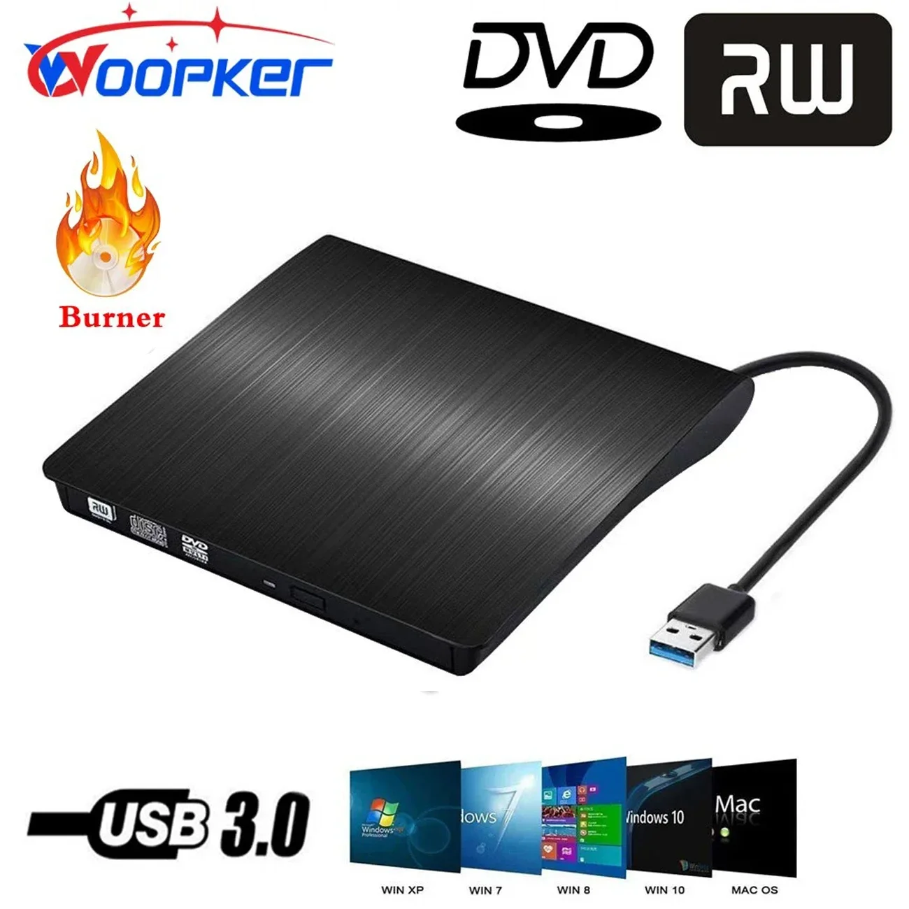 Externer DVD-RW player cd dvd brenner usb 3,0 drive reader für pc laptop desktop mac windows linux ios Image