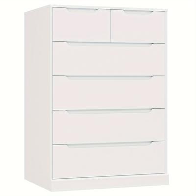 TEMU Fultru Tall Dresser With 6 Drawer, Modern Dresser With Storage, Storage Cabinet, Home Storage Chest Organizer With Cut-out Curved Handles, Living Room, Entryway