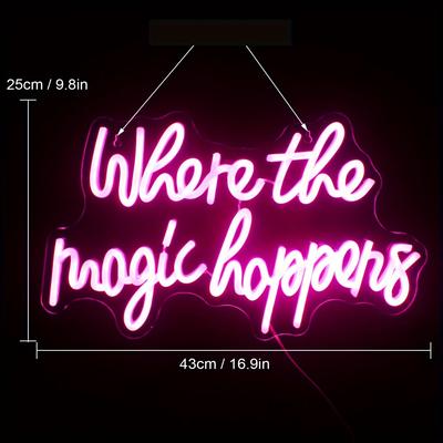 TEMU Where Magic Neon Sign Led Light Wall Hanging Usb Powered Letter Neon Sign Bedroom Salon Hanging Wedding Birthday Party Cave Indoor Light