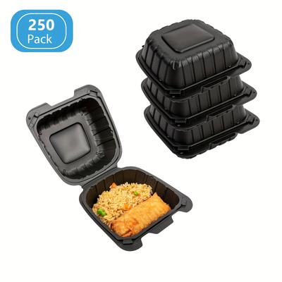 TEMU 250 Pack 6x6 Inch Single Compartment Plastic Takeaway Containers Food Takeaway Lunch Box Packaging For Sandwich Salad Heavy Duty Disposable Restaurant Service Catering Meal Boxes With , Black