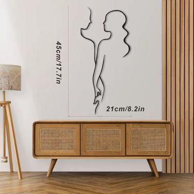 TEMU 1pc Modern Abstract Couple Silhouette Metal Wall Art, Hand-in-hand Portrait Design, Ideal Valentine's Day Housewarming Gift, Elegant Metal Craft Wall Decor, No Electricity Required