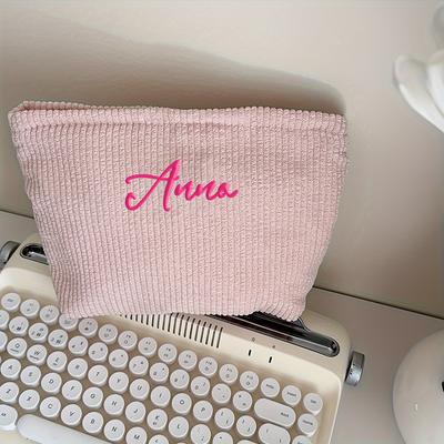 TEMU Personalized Corduroy Travel Bag With Embroidered Names - Lightweight And Foldable, Perfect For Organizing Your Travel Essentials