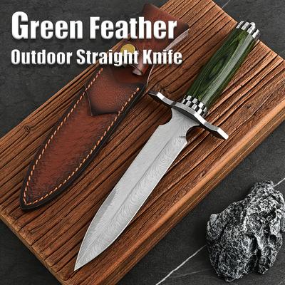 TEMU 1pc Outdoor Straight Knife - High-quality Steel, Red Sandalwood Handle, Sheath, Hiking, Camping, And Rescue Activities - Ideal Gift For Men