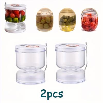 TEMU 2pcs Pickle Jar With Strainer Flip, Separator Jar-leakproof Airtight Lid, Hourglass Pickle Storage Flip Jar For Olive, , Pickle-dishwasher Safe