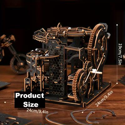 TEMU Intricate 3d Run Wooden Puzzle Kit - Mechanical Design With Gears And Chains, Diy Building Model For Hobbyists, Ideal Birthday Or Christmas Gift For 6+, Teens, Adults - Wheat/white/black,