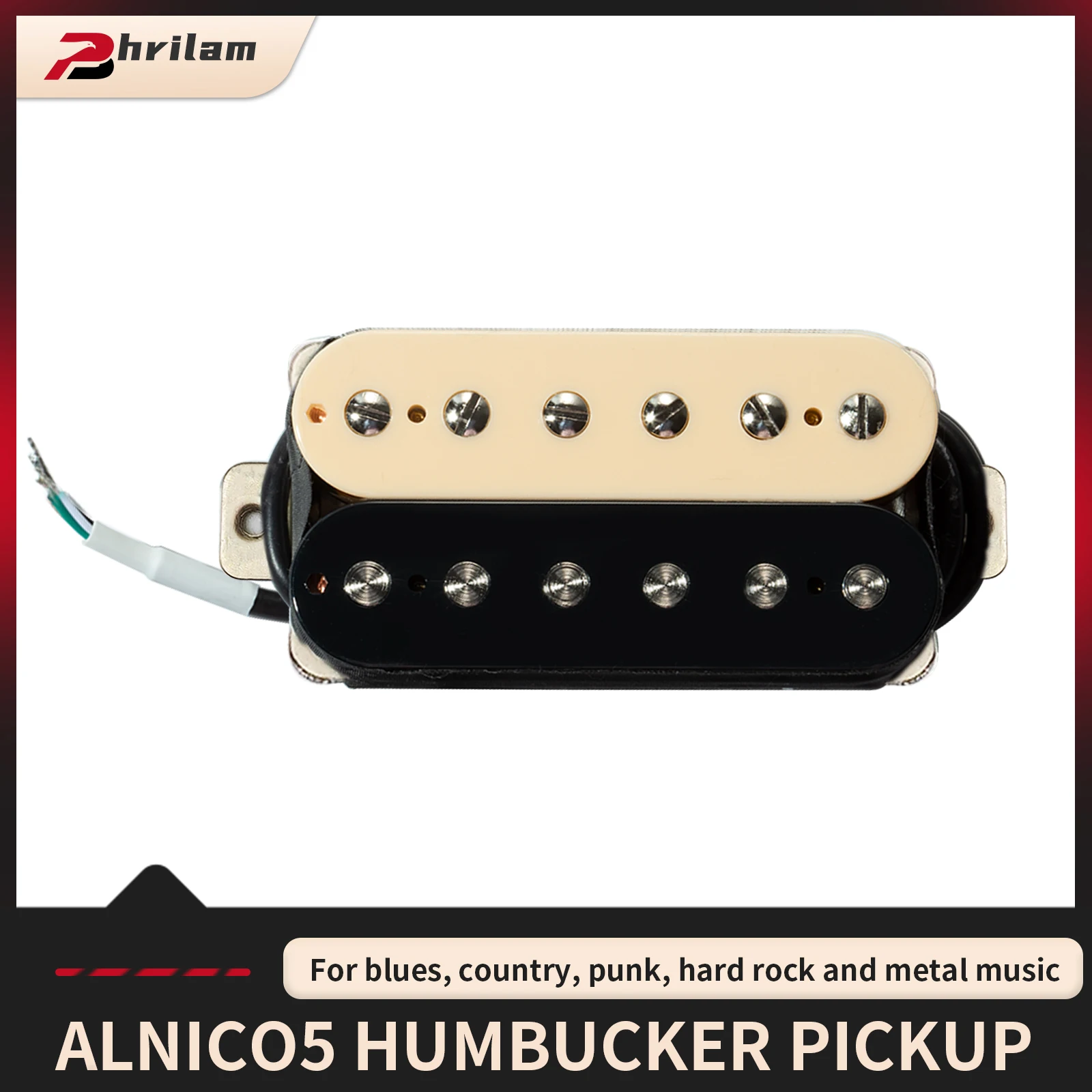 Phrilam Pro HH Hochleistungs-Humbuckerhals Alnico5 6, nicht und 6 verstellbar, 50 mm, 7,6 K, Brücke/52 mm Tonabnehmer, 8,8/16,5 K, für E-Gitarre Image