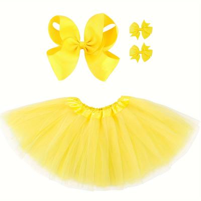 TEMU 4pcs Yellow Bow Hairpins & Ballet Skirt, Princess Accessories For Girls