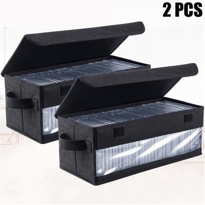 TEMU 2pcs Large Capacity Cd/dvd Storage Cases - Holds 165 Discs, Polyester With & Handles, Black Transparent For Car, Office, Home, Dvd Storage Organizer