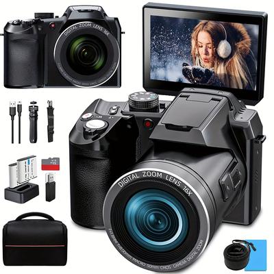 TEMU Nbd 64mp Digital Camera For Photography, 4k Vlogging Camera For Youtube With 3' Flip Screen, 16x Digital , Wifi& , Cameras Mic&tripod, 2 Batteries, 32gb Tf Card ( Us Black)