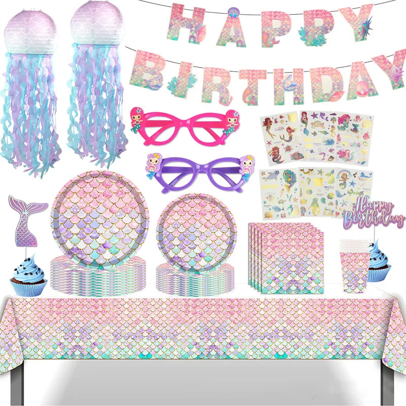 Meerjungfrau Party Dekoration Einweg geschirr Set kleine Meerjungfrau Mädchen Geburtstags feier Dekor Papp teller Tasse Serviette Banner Image