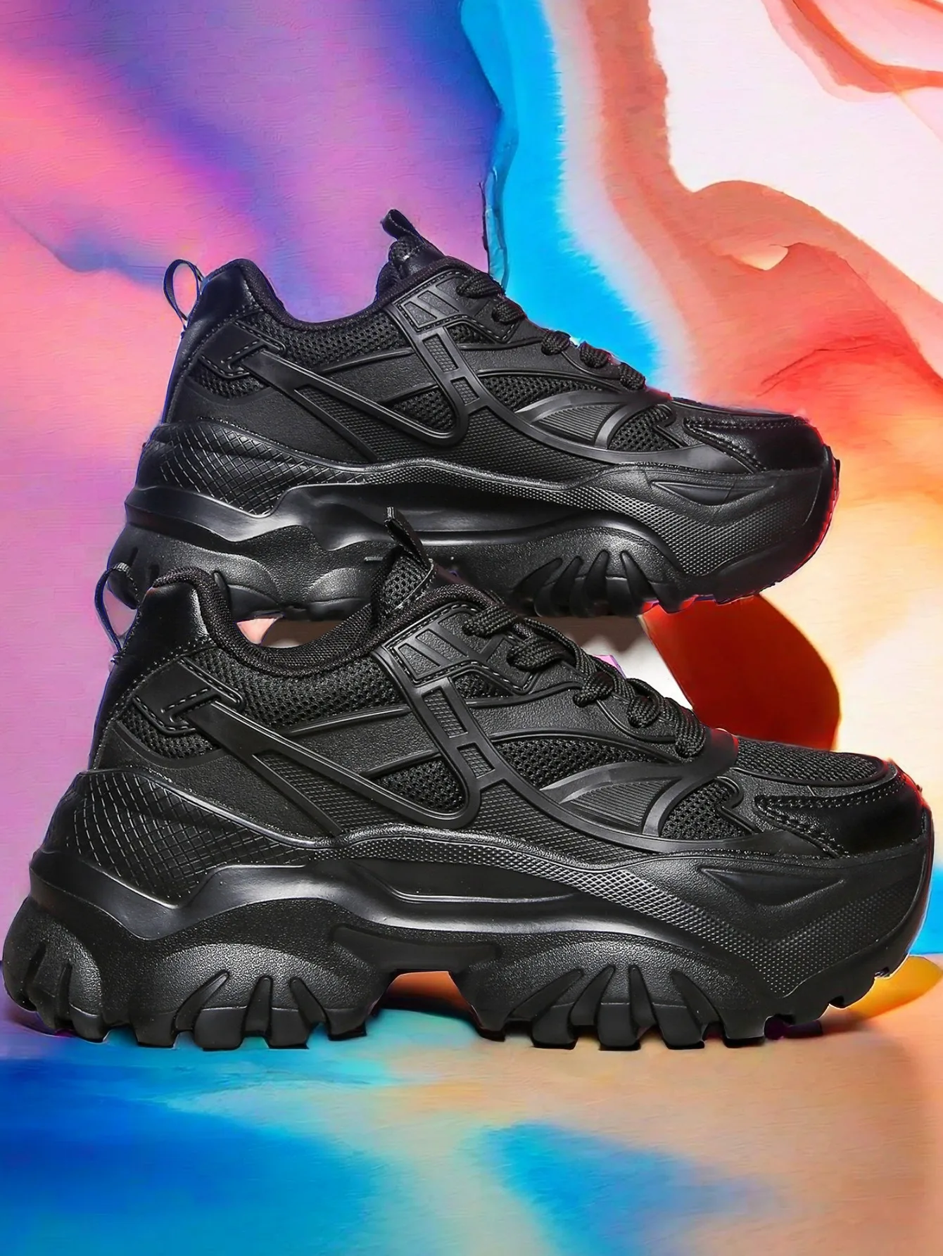 Damen vier Jahreszeiten Outdoor-Sportschuhe Sommer atmungsaktive schwarze Freizeit schuhe dicke Sohlen erhöhen 6cm High Heels Damenschuhe